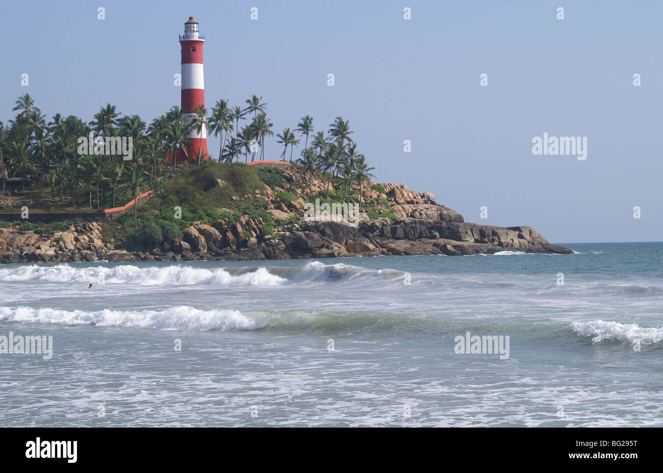 Leuchtturm à Kovalam, Kerala, Inde Banque D'Images