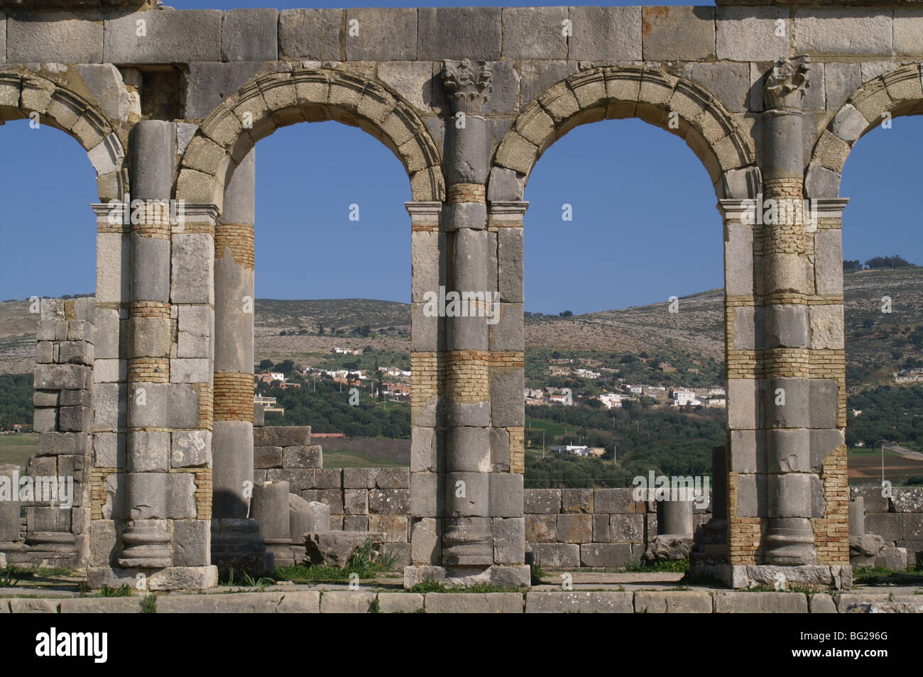 Ruines romaines de Volubilis, Maroc Banque D'Images