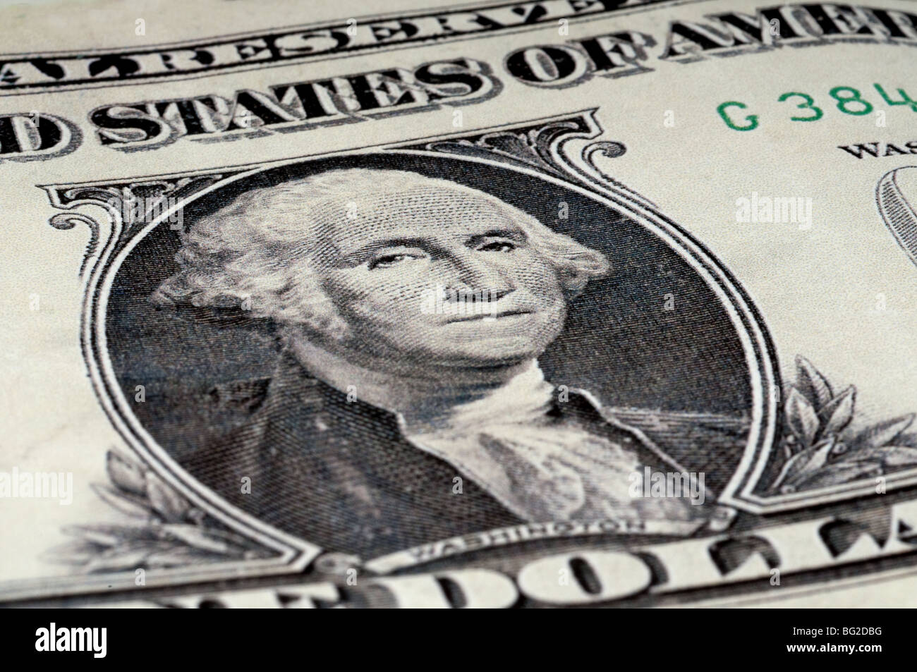 Macro de George Washington sur un américain 1 dollar bill Banque D'Images