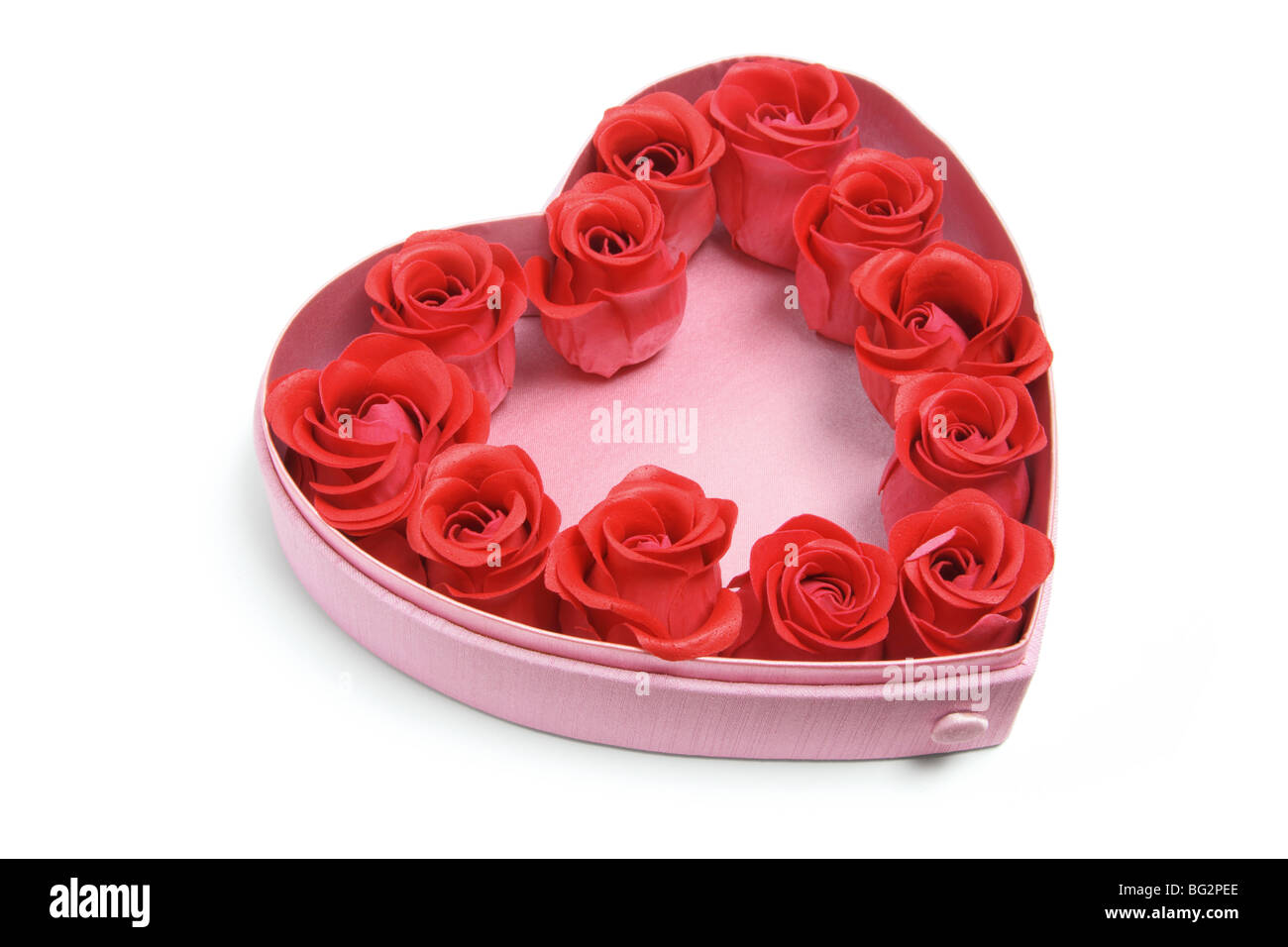Roses rouges dans Heart-Shaped Box Banque D'Images