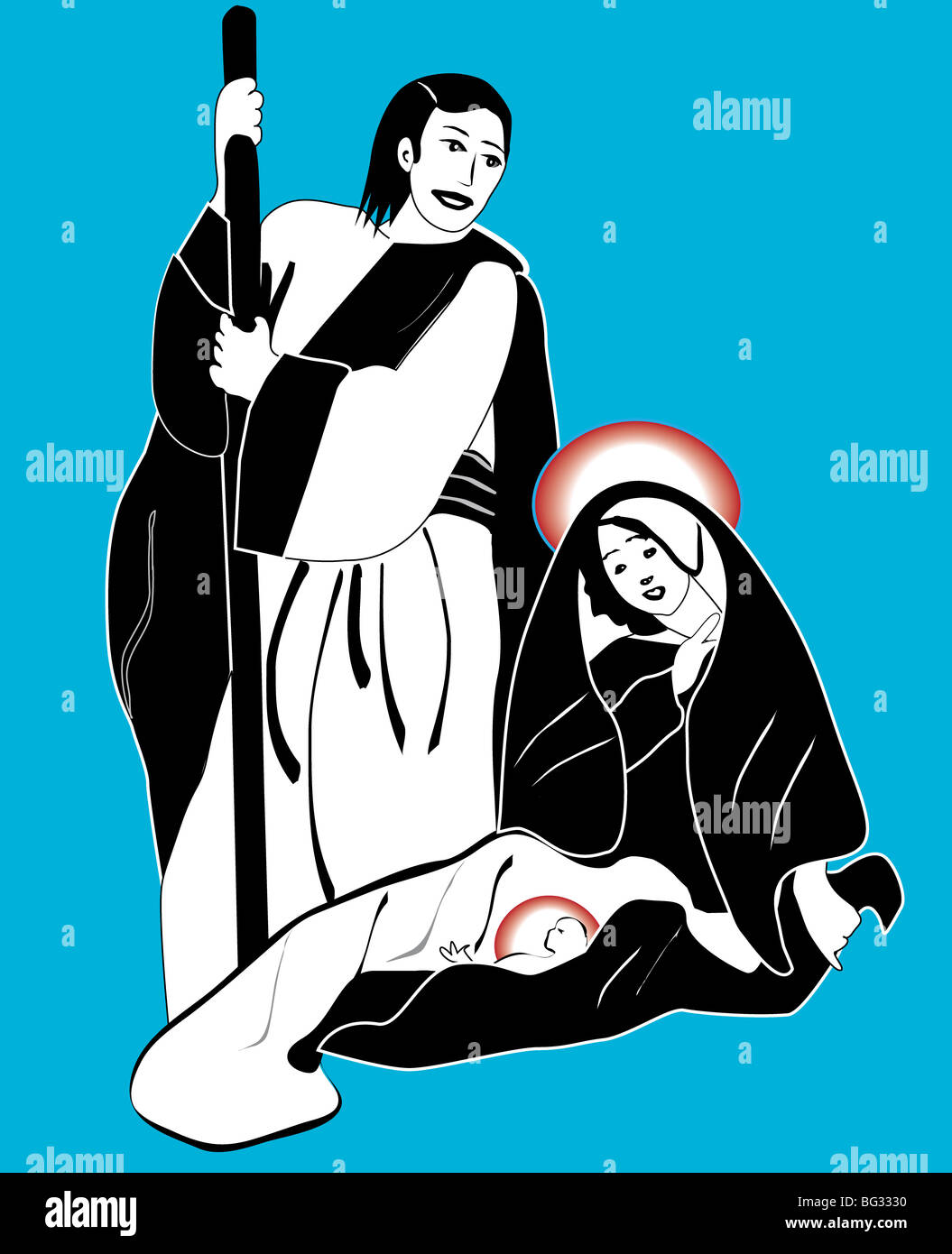 Crèche de Noël avec Marie et Joseph et l'enfant Jésus Banque D'Images