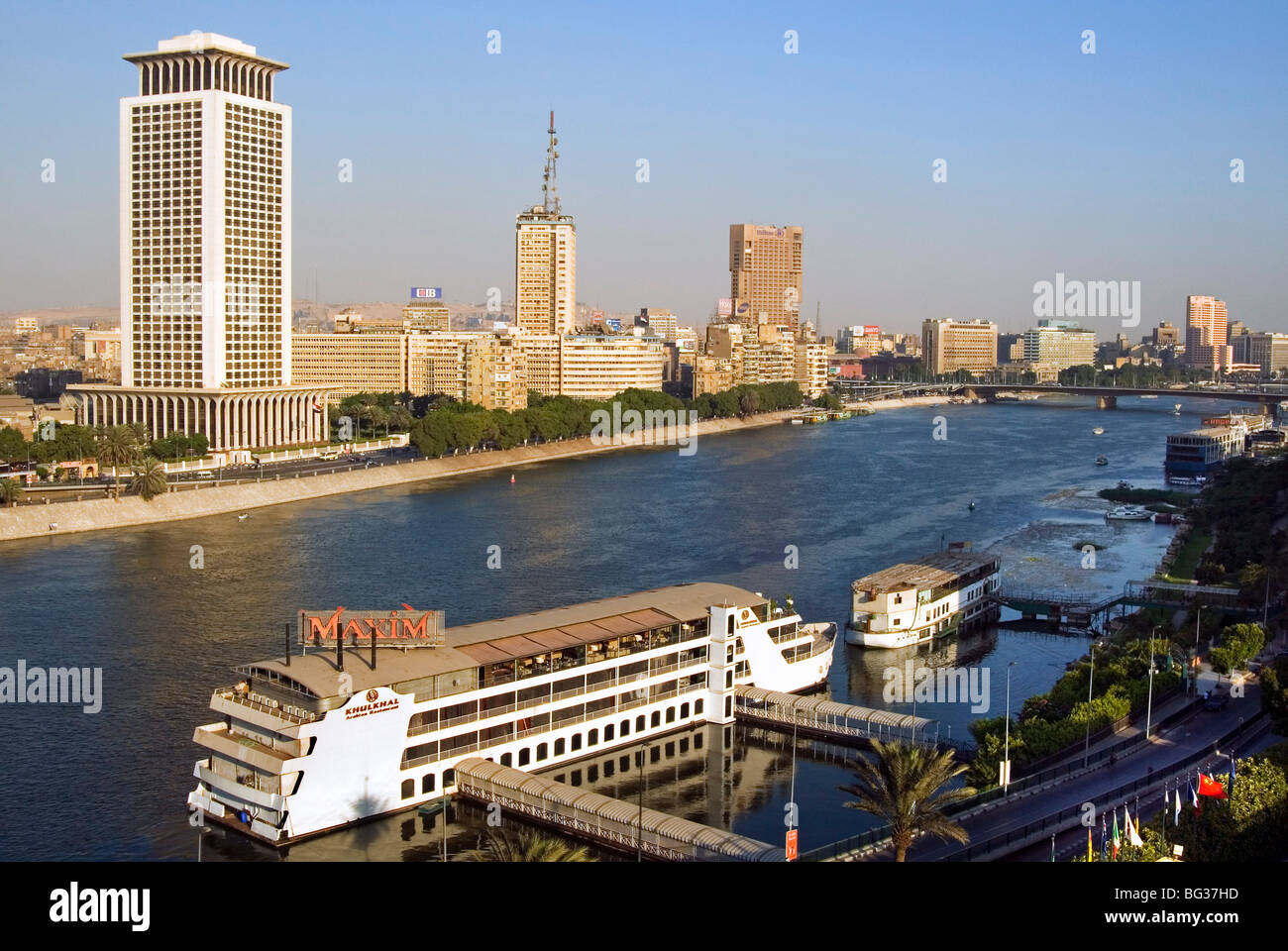 Corniche El Nil, Nil, Le Caire, Egypte, Afrique du Nord, Afrique Banque D'Images