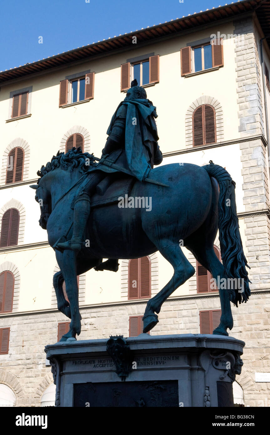 Statue de Cosme I de Médicis, Piazza della Signoria, Florence (Firenze), UNESCO World Heritage Site, Toscane, Italie, Europe Banque D'Images