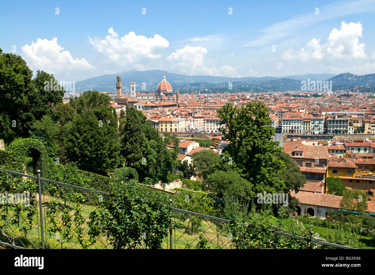 Vue panoramique sur Florence depuis le jardin Bardini, le jardin Bardini, Florence (Firenze), Toscane, Italie, Europe Banque D'Images