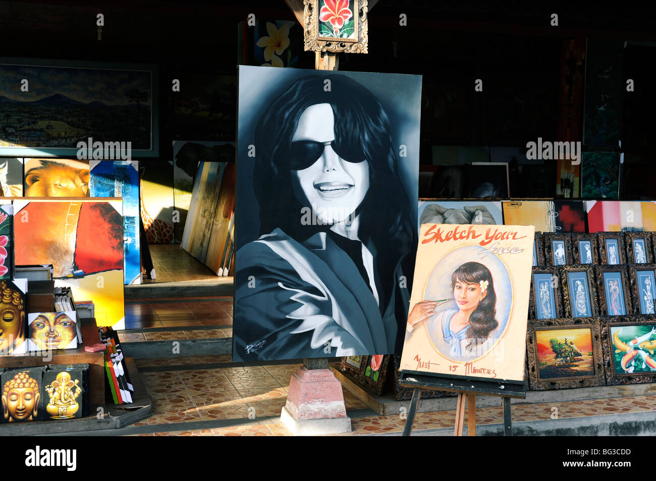 Atelier de peinture, Michael Jackson portrait, Bali, Indonésie Banque D'Images