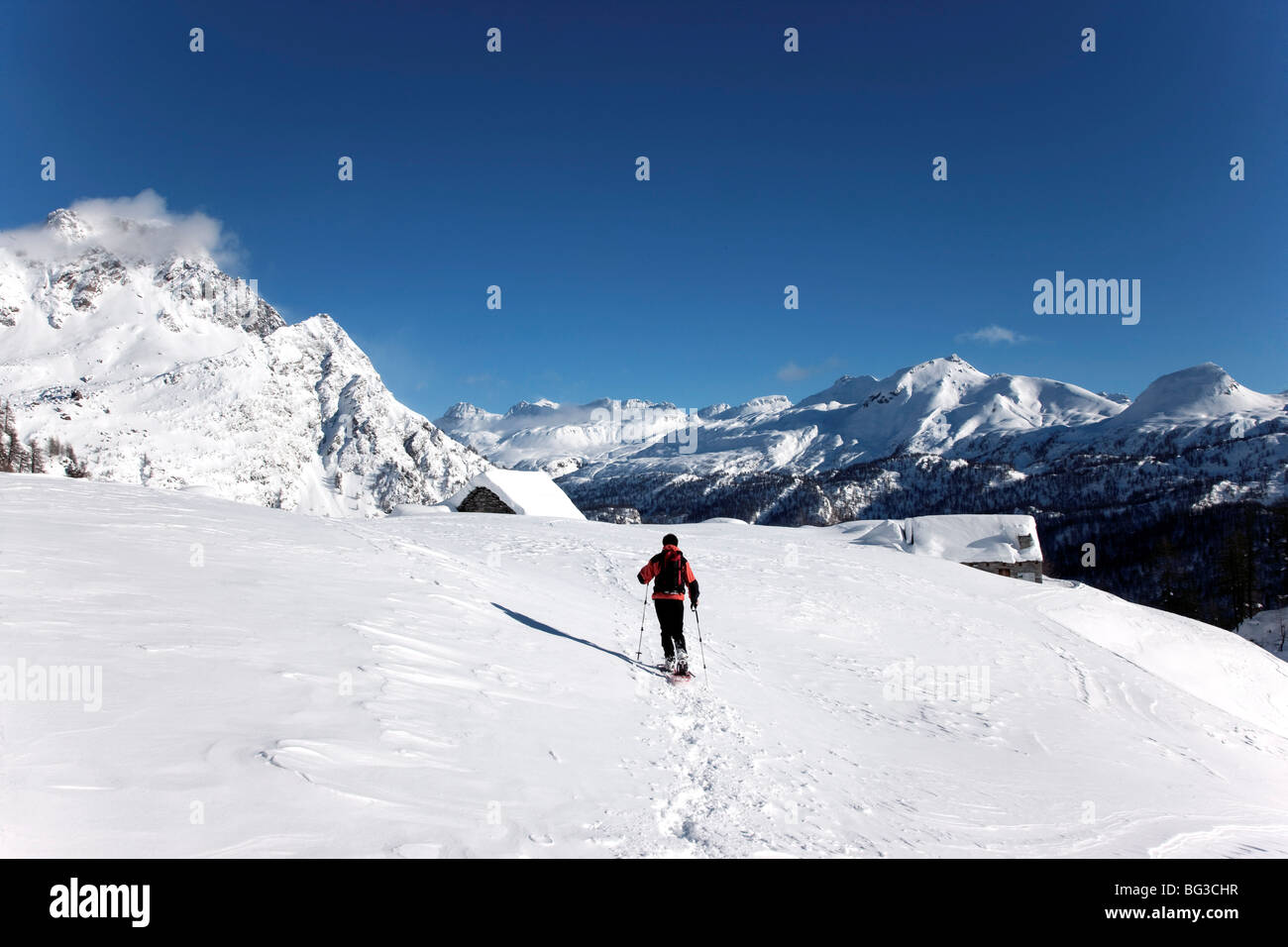 Alpes en hiver, l'Alpe Devero, Région du Piémont, Italie, Europe Banque D'Images