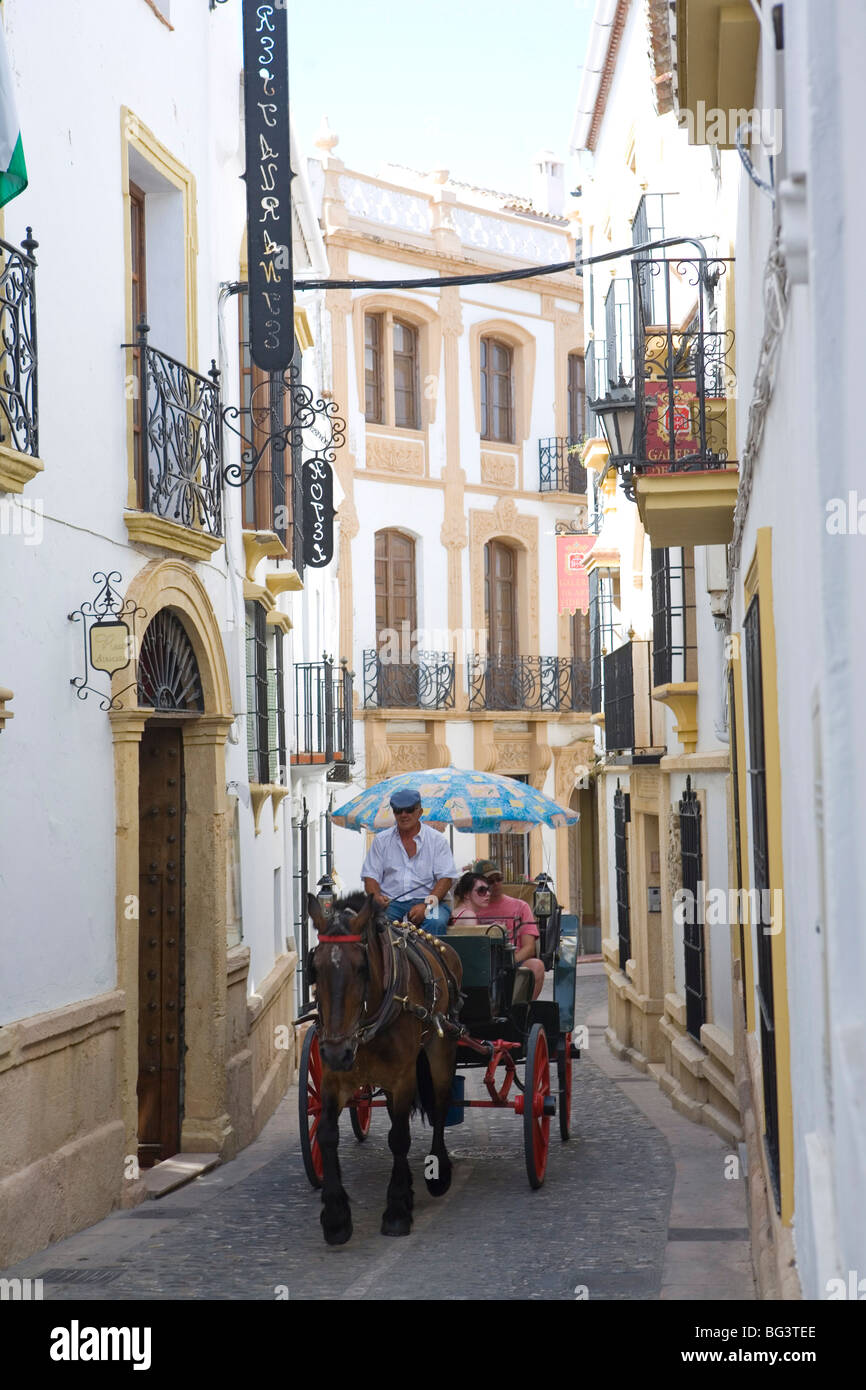 La calèche, Ronda, un des villages blancs, la province de Malaga, Andalousie, Espagne, Europe Banque D'Images