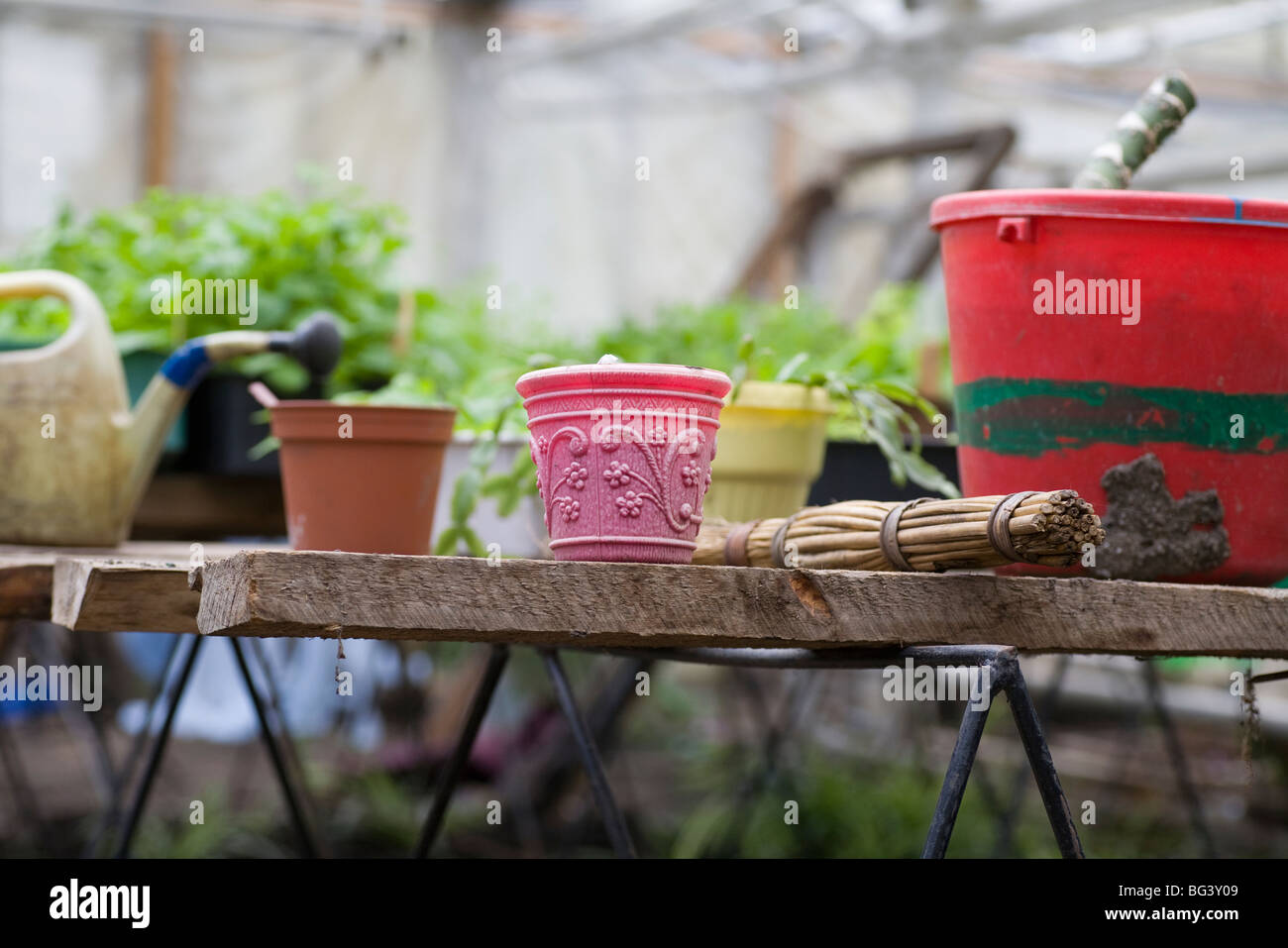 L'équipement de jardinage à effet de serre dans Banque D'Images