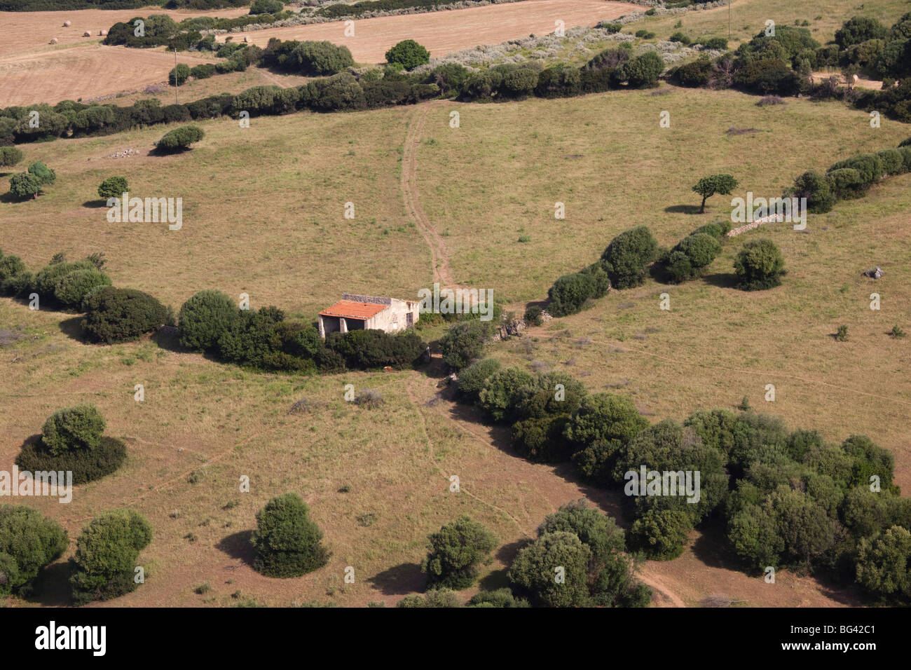 Italie, Sardaigne, Nord de la Sardaigne, région de Gallura, Badesi, ferme vue aérienne Banque D'Images