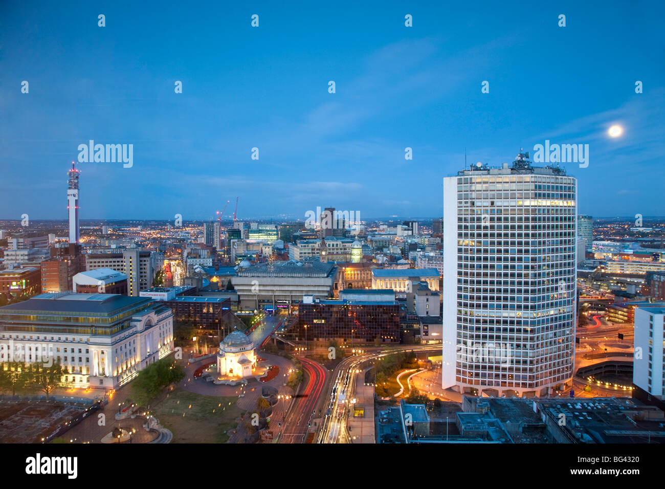 L'Angleterre, West Midlands, Birmingham, ville par moonllight Banque D'Images