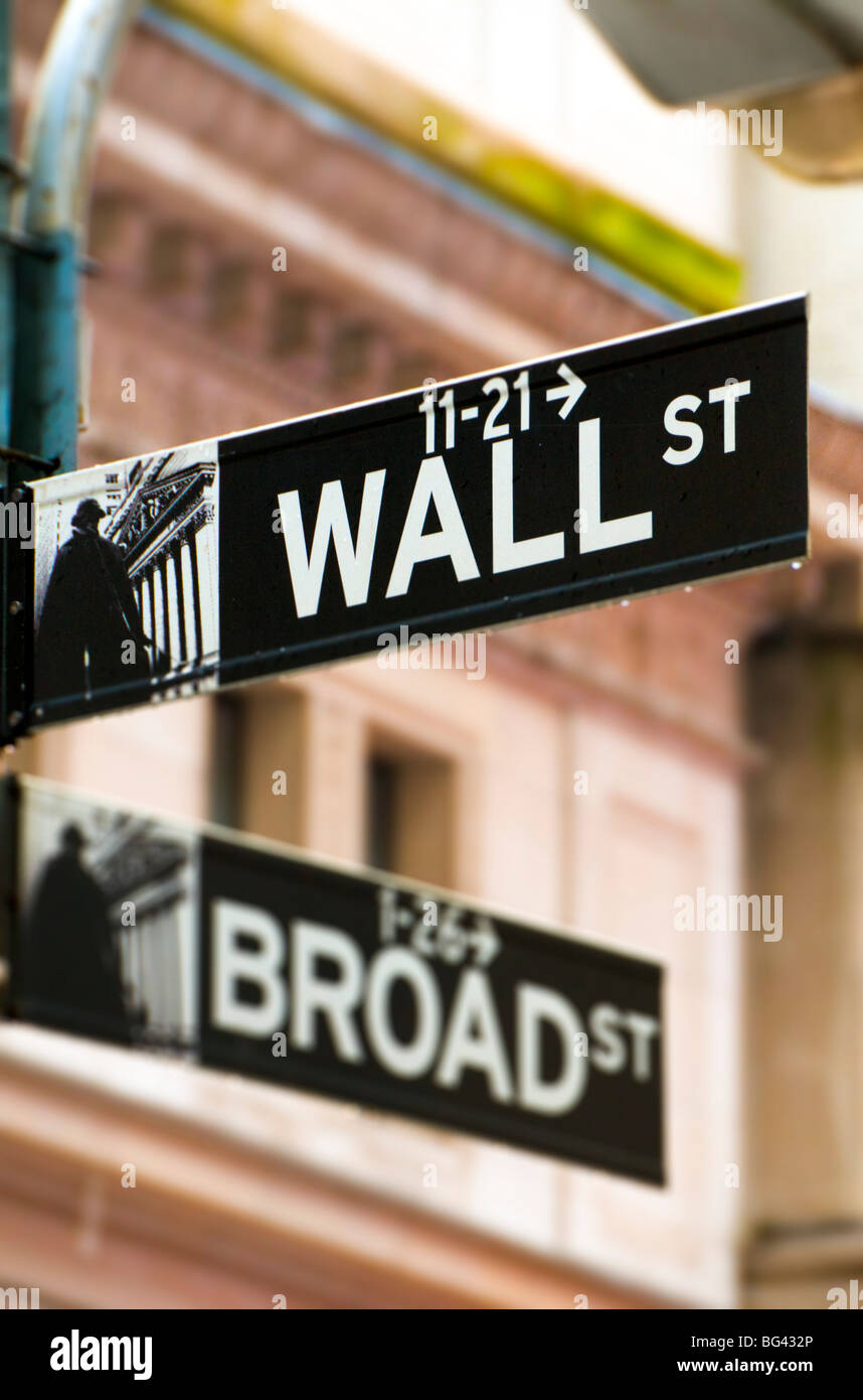 USA, New York, Manhattan, Wall Street signs Banque D'Images