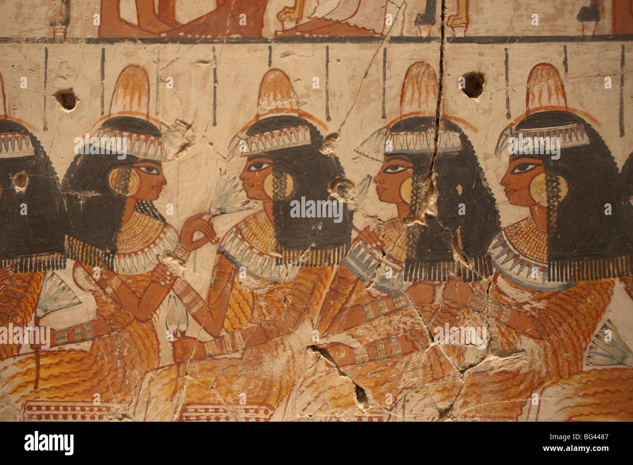 L'Angleterre, Londres, British Museum, peinture murale d'invités au banquet de la chapelle du tombeau de Nebamun Luxor 1350BC Banque D'Images