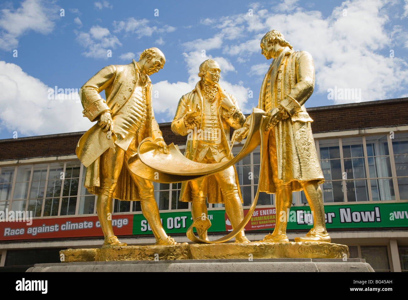 L'Angleterre, Birmingham, le Golden Boys de Birmingham avec Statue, Matthew Boulton et James Watt, William Murdoch Banque D'Images