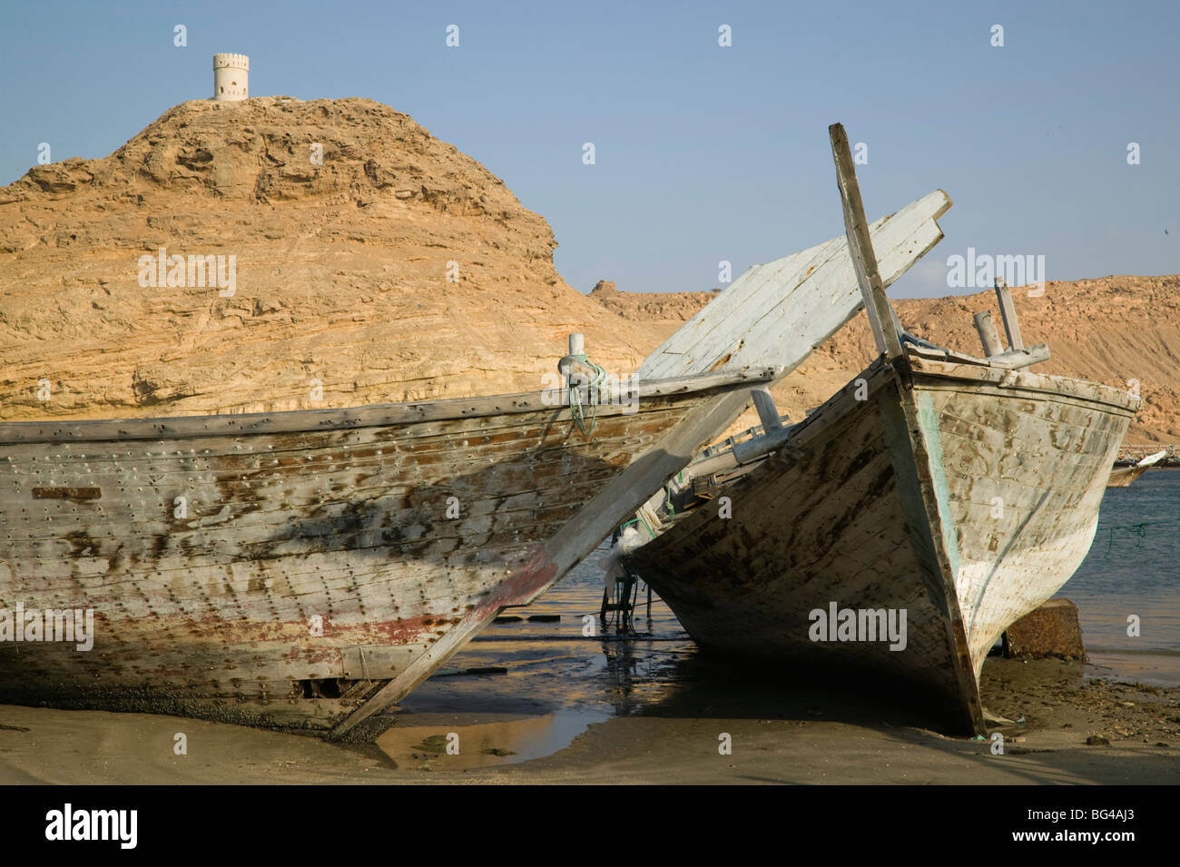 Oman, région de Sharqiya, sur la baie, sur les chantiers de construction de boutres Banque D'Images