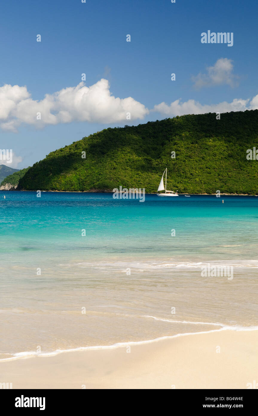 Cinnamon Bay Beach St John Îles Vierges américaines // CINNAMON BAY, Îles Vierges américaines — Une vue pittoresque de Cinnamon Bay, une plage tropicale immaculée sur la rive nord de la plage de Saint John dans les Îles Vierges américaines. La plage en forme de croissant avec son sable blanc et ses eaux turquoises est encadrée par une végétation luxuriante, illustrant la beauté naturelle des Caraïbes. Banque D'Images Cinnamon Bay Beach St John Îles Vierges américaines // CINNAMON BAY, Îles Vierges américaines — Une vue pittoresque de Cinnamon Bay, une plage tropicale immaculée sur la rive nord de la plage de Saint John dans les Îles Vierges américaines. La plage en forme de croissant avec son sable blanc et ses eaux turquoises est encadrée par une végétation luxuriante, illustrant la beauté naturelle des Caraïbes. Banque D'Images