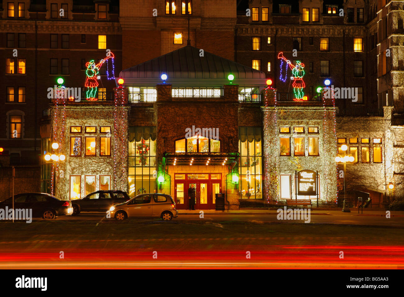 Les lumières de Noël la décoration de l'Impératrice Hotel-Victoria, British Columbia, Canada. Banque D'Images