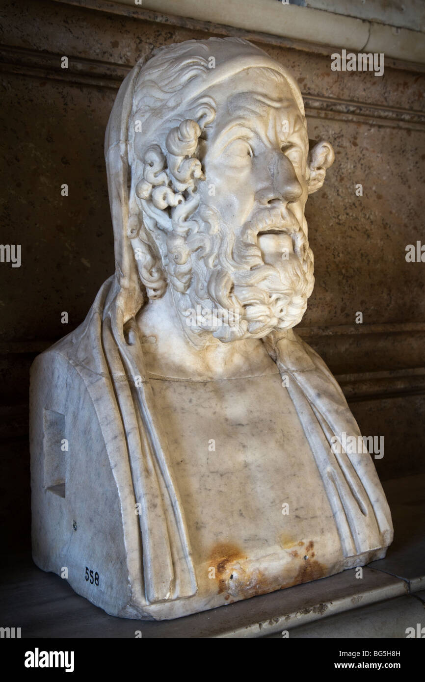 Buste d'Homère. Copie romaine d'un Grec hellénistique (perdu) original. Banque D'Images