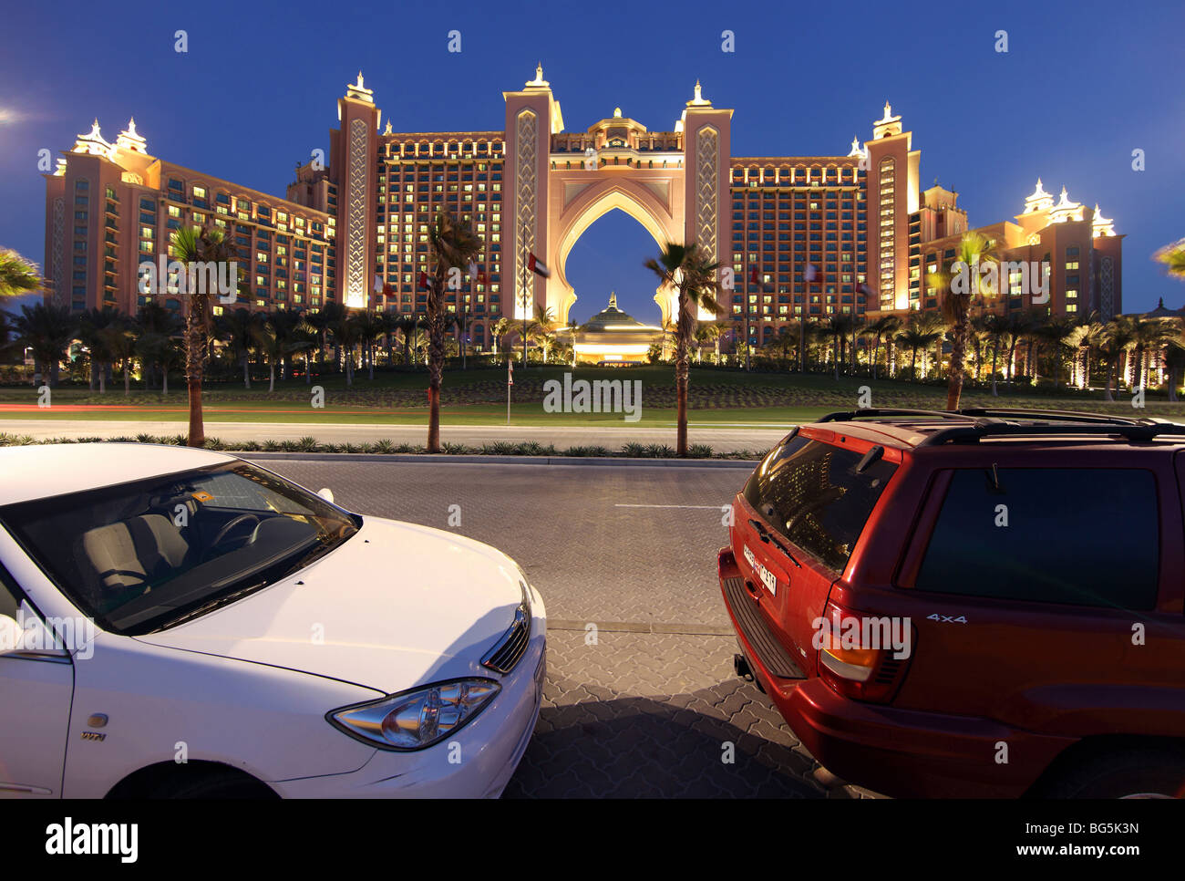 Hôtel Atlantis dans la soirée, Dubaï, Émirats Arabes Unis Banque D'Images
