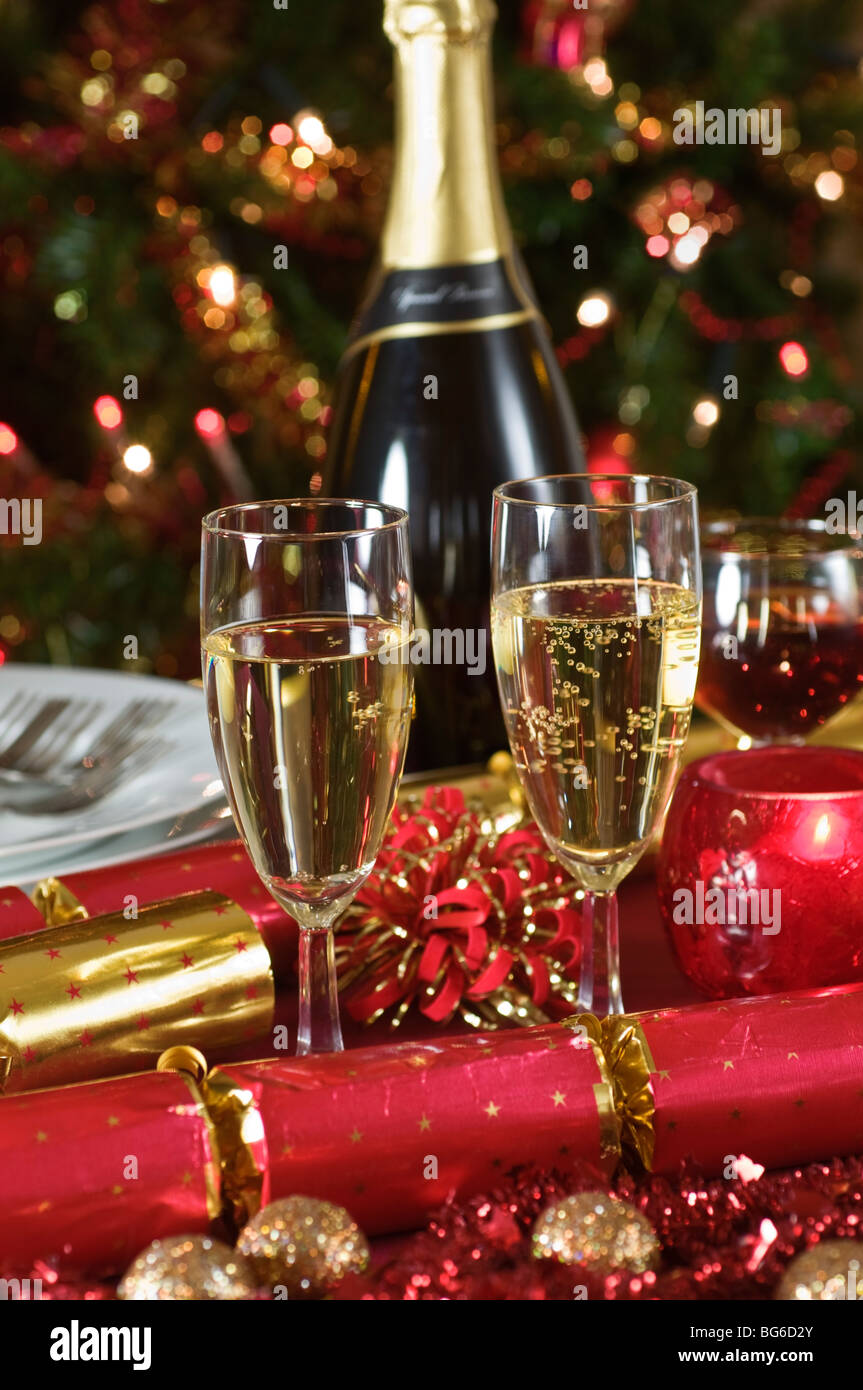 Vin de Champagne de Noël Dîner parti Banque D'Images