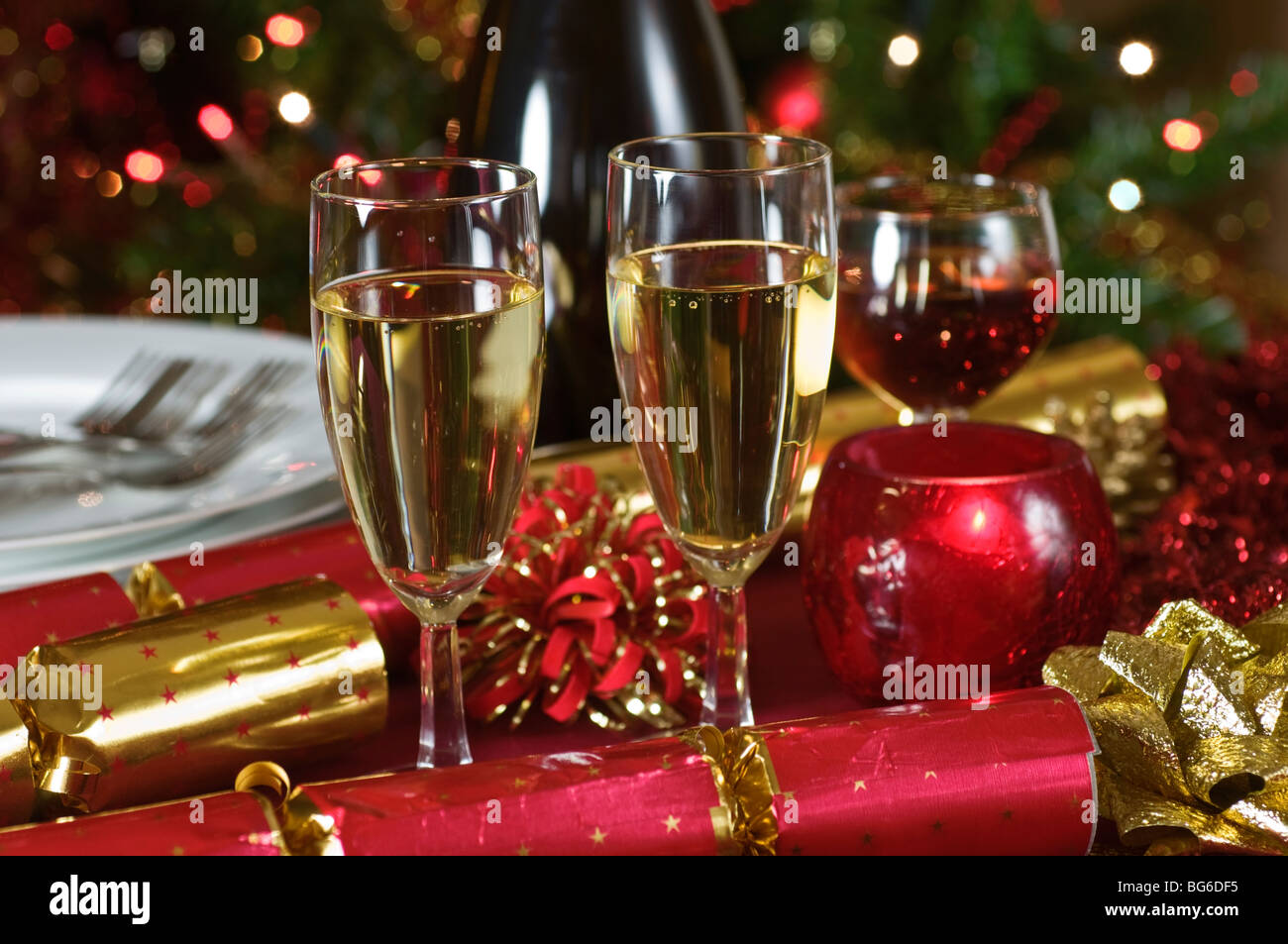 Vin de Champagne de Noël Dîner parti Banque D'Images