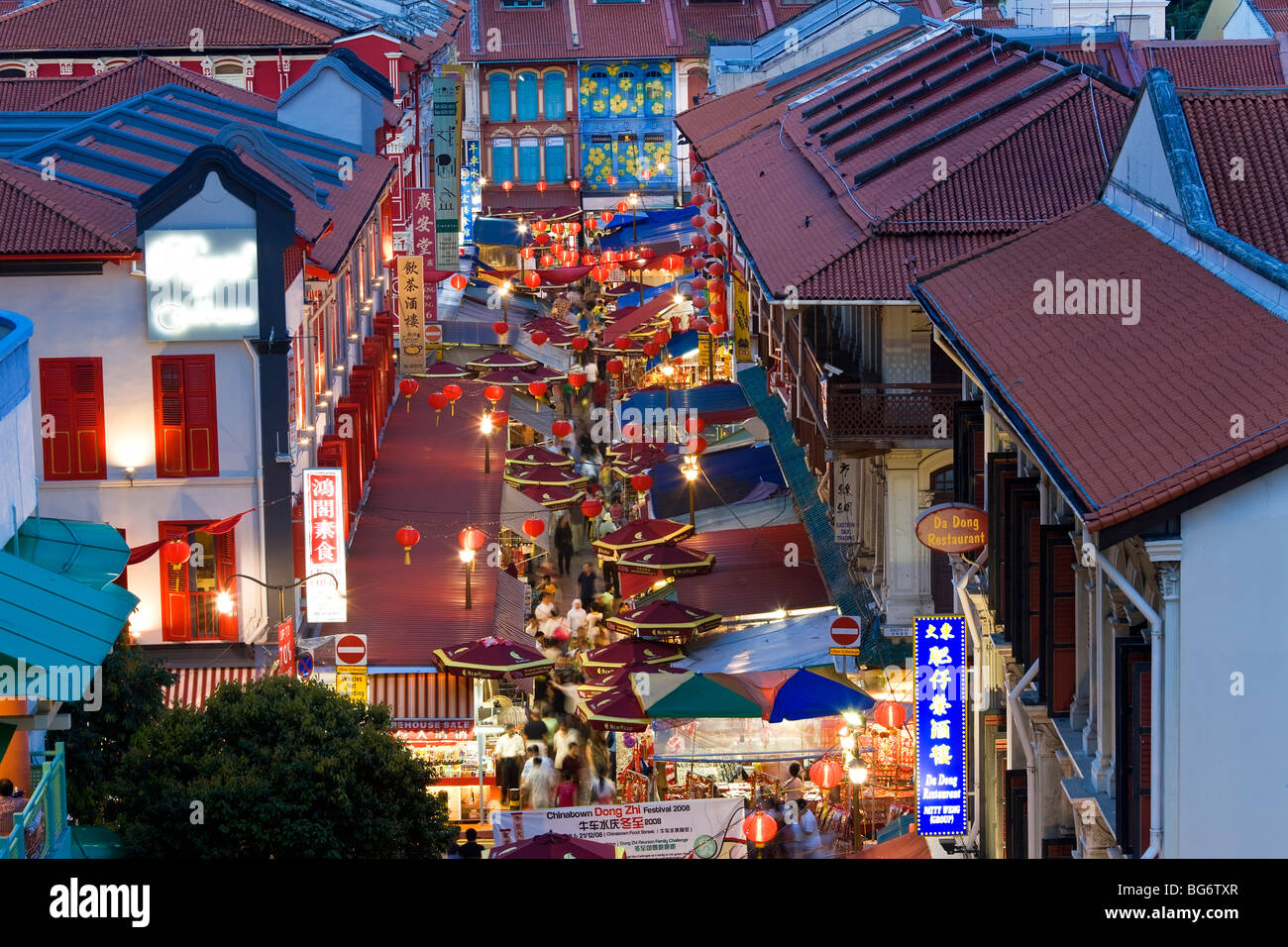 Chinatown, à Singapour, au crépuscule Banque D'Images