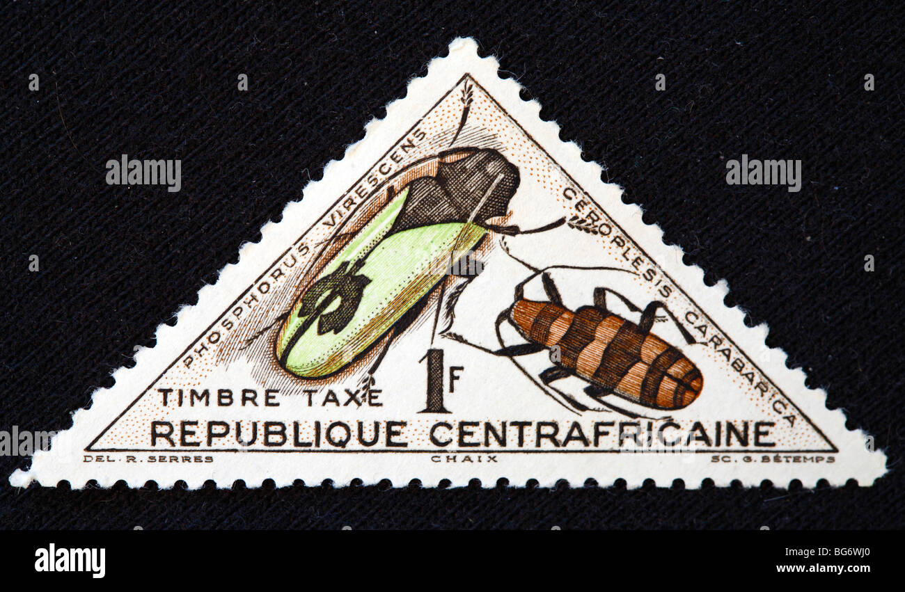 Carabarica phosphore virescens et Ceroplesis, timbre-poste, République centrafricaine Banque D'Images