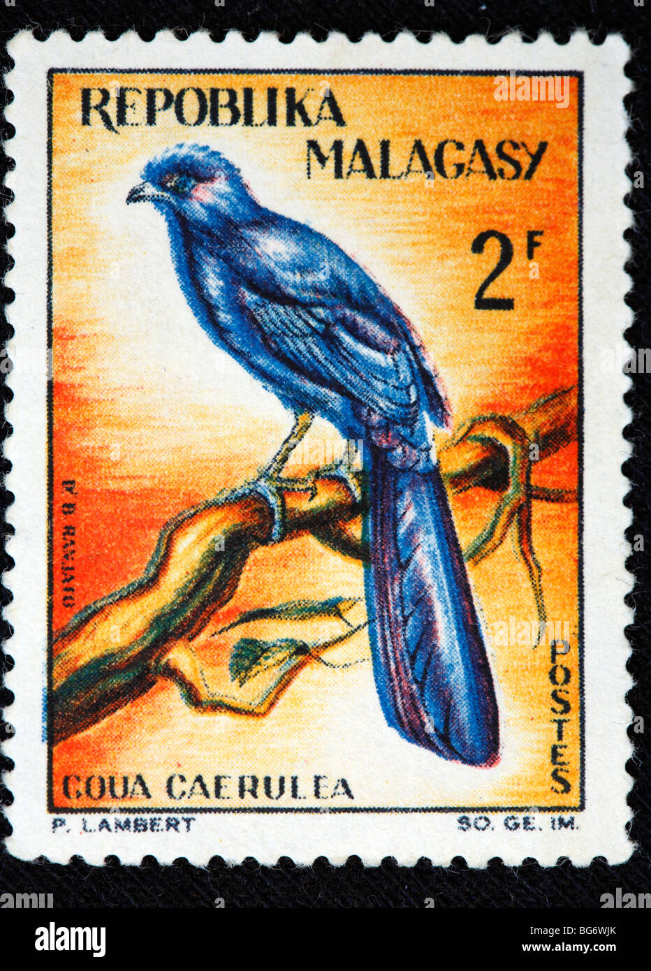 Goua caerulea, timbre-poste, Madagascar (Madagascar) Banque D'Images