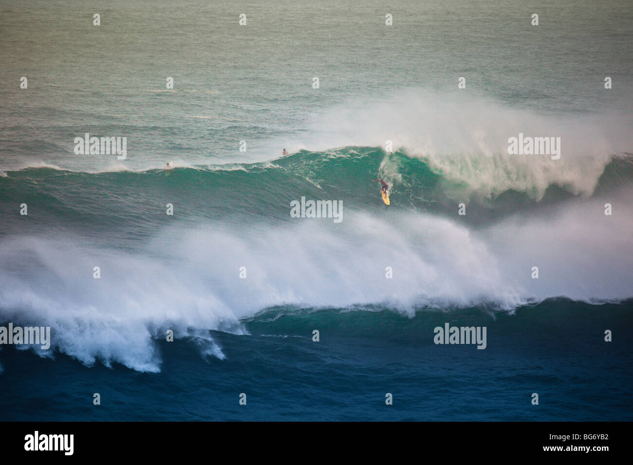 Surf sur la côte nord d'Oahu, Hawaii Banque D'Images