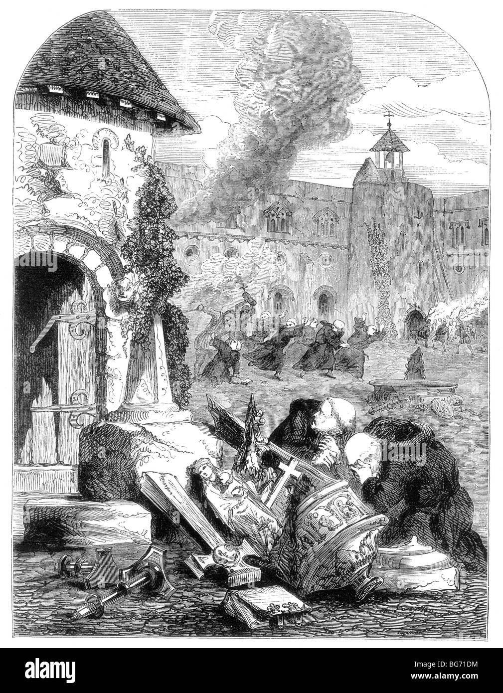 Illustration de la destruction de la Chartreuse par des émeutiers, Perth, Ecosse 11 Mai 1559 Banque D'Images