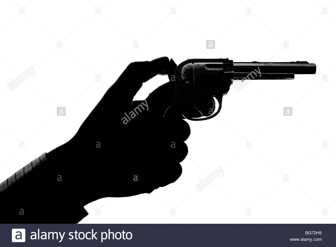 Silhouette d'homme pointant pistolet jouet Banque D'Images