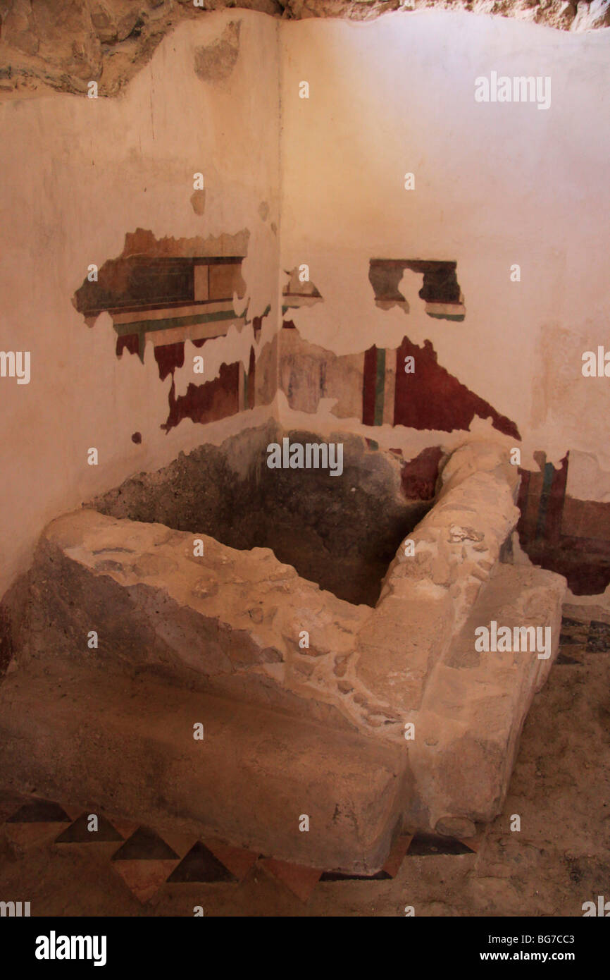 Israël, désert de Judée, fresques de la Grande Bathhouse dans Masada Banque D'Images