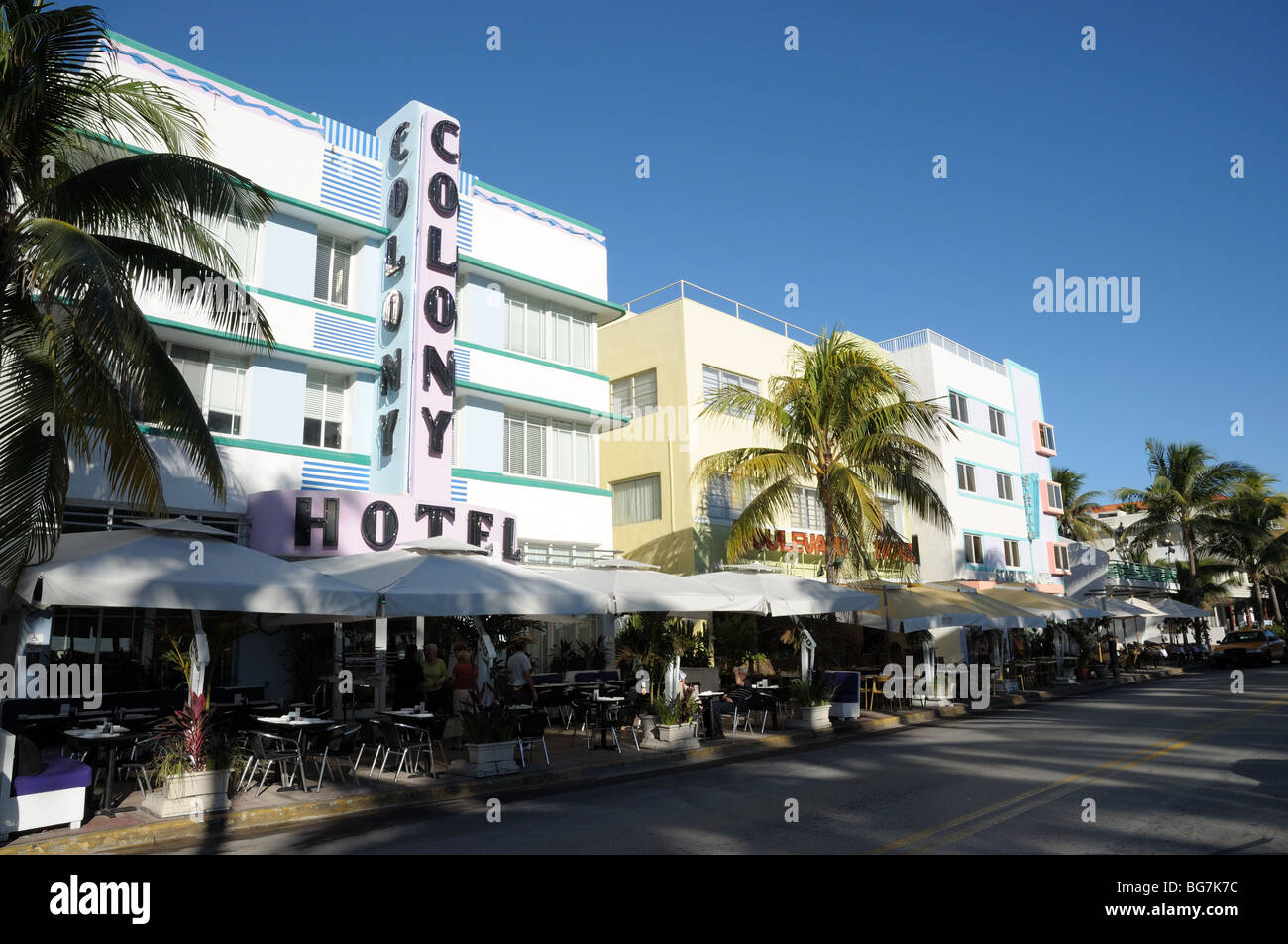 Colony Hotel dans l'Ocean Drive, Miami quartier Art déco de South Beach, Florida USA Banque D'Images