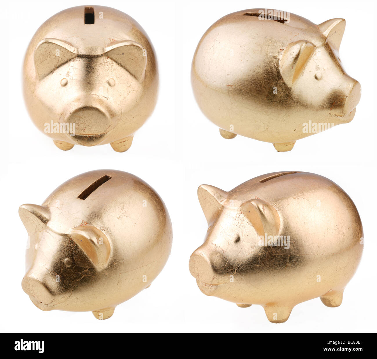 Cochon d'or comme étant un fonds de boîte sur un fond blanc Banque D'Images