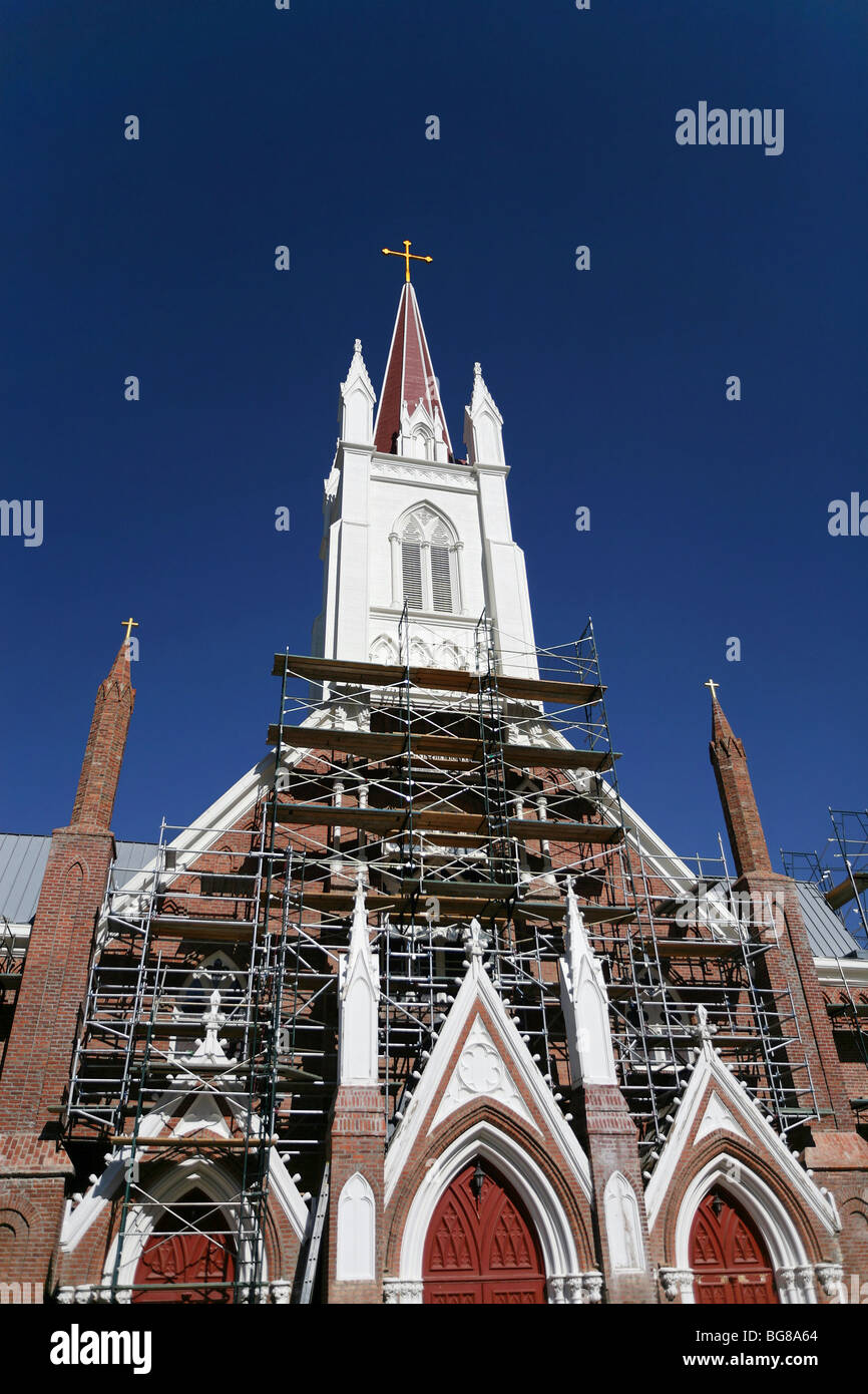 Église catholique Saint Mary, durant la construction, Virginia City, Nevada. Banque D'Images