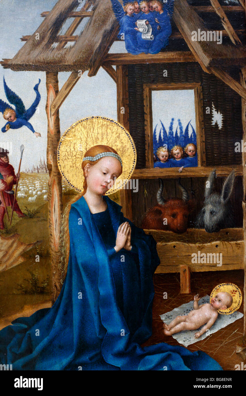 Stefan Lochner, l'Adoration de l'Enfant Jésus par la Vierge (La Nativité) (1445), peinture, Alte Pinakothek, Munich, Allemagne Banque D'Images