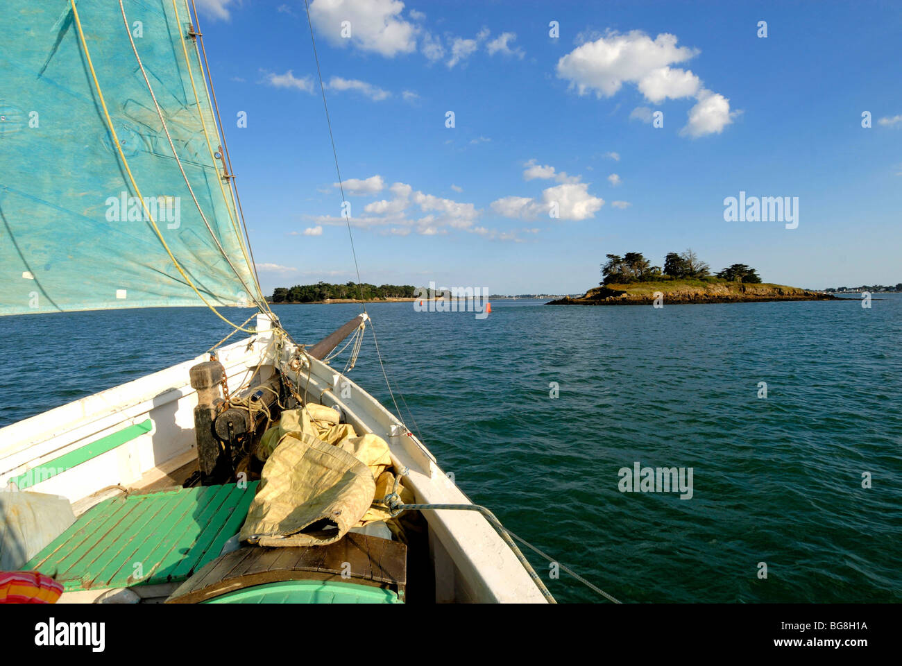 Golfe du Morbihan (56) : promenade à bord d'un vieux gréement Banque D'Images