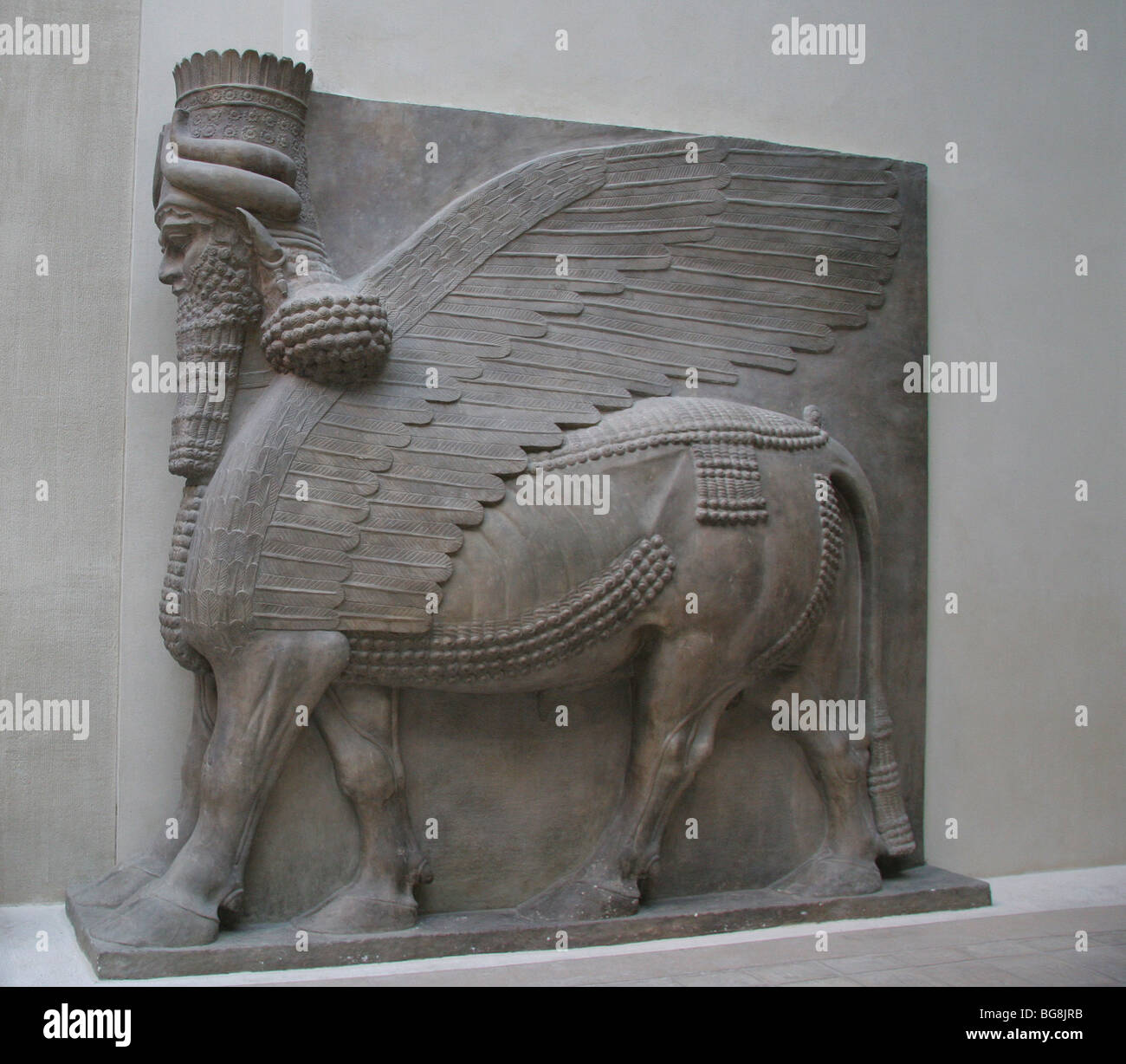 Lamasu ou Bull-man. Reliefs de Sargon II's Palace. Banque D'Images