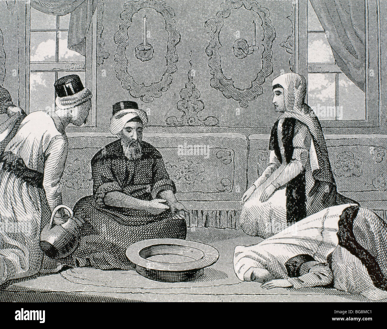 EMPIRE OTTOMAN. La Turquie. Noble turc de toilettage. Gravure du xixe siècle. Banque D'Images