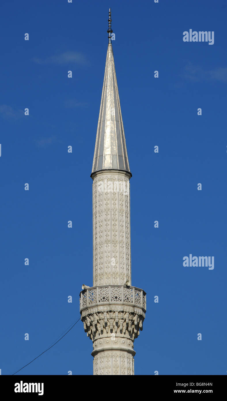 Minaret de la mosquée Abou Bakr. Shkodra. République d'Albanie. Banque D'Images
