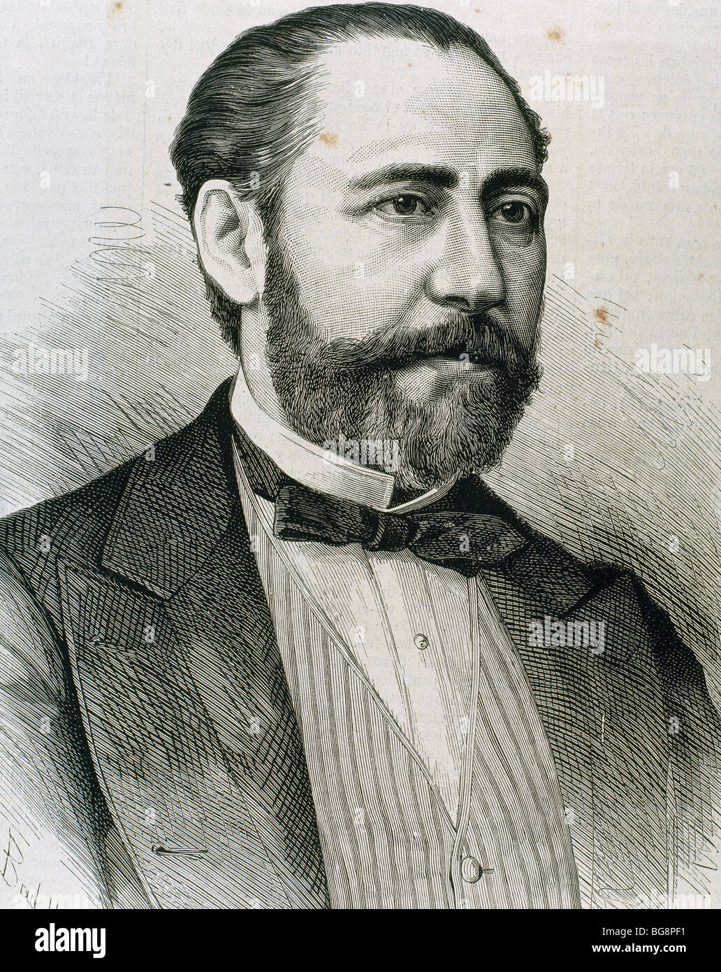 BARBIERI, Francisco Asenjo (Madrid, 1823-Madrid, 1894). Compositeur espagnol. Gravure de A. Carretero. Banque D'Images