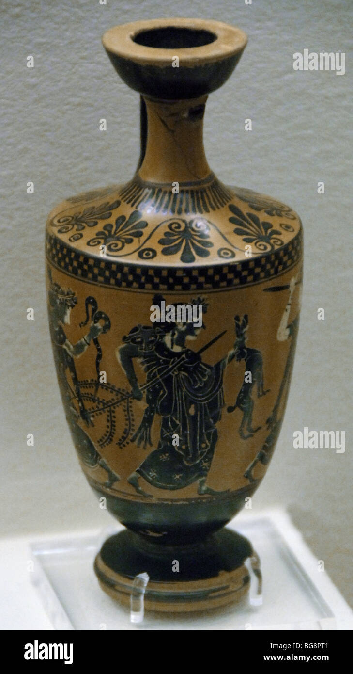 L'art grec. La Grèce. LEKYTHOS décoré de Sophocle. VI siècle. Kerameikos Museu. Athènes. Banque D'Images L'art grec. La Grèce. LEKYTHOS décoré de Sophocle. VI siècle. Kerameikos Museu. Athènes. Banque D'Images