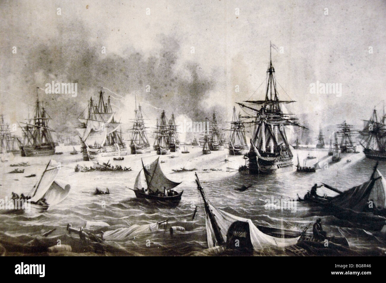 La bataille navale de Navarin (20 octobre 1827) dans la baie de Navarin (maintenant) Pylos, dans le Péloponnèse. Banque D'Images