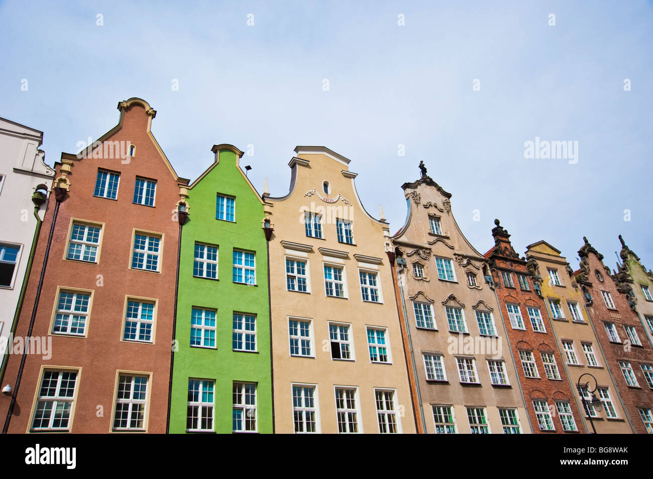 Pignons de maisons de marchands au centre historique de la vieille ville de Gdansk, Pologne | Giebel von historischen Häusern Danzig Banque D'Images