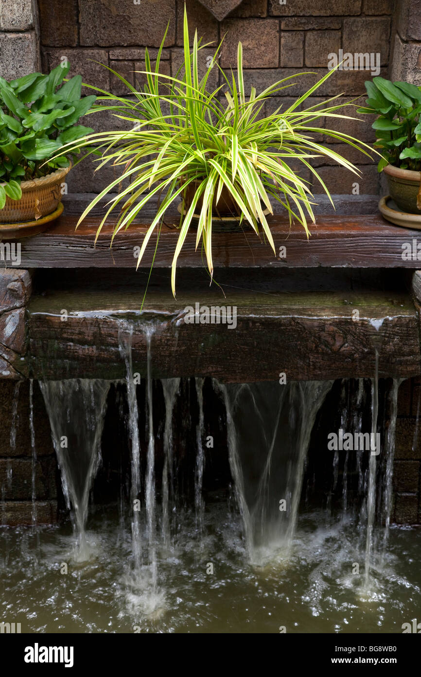 Dispositif de l'eau jardin petite cascade Banque D'Images