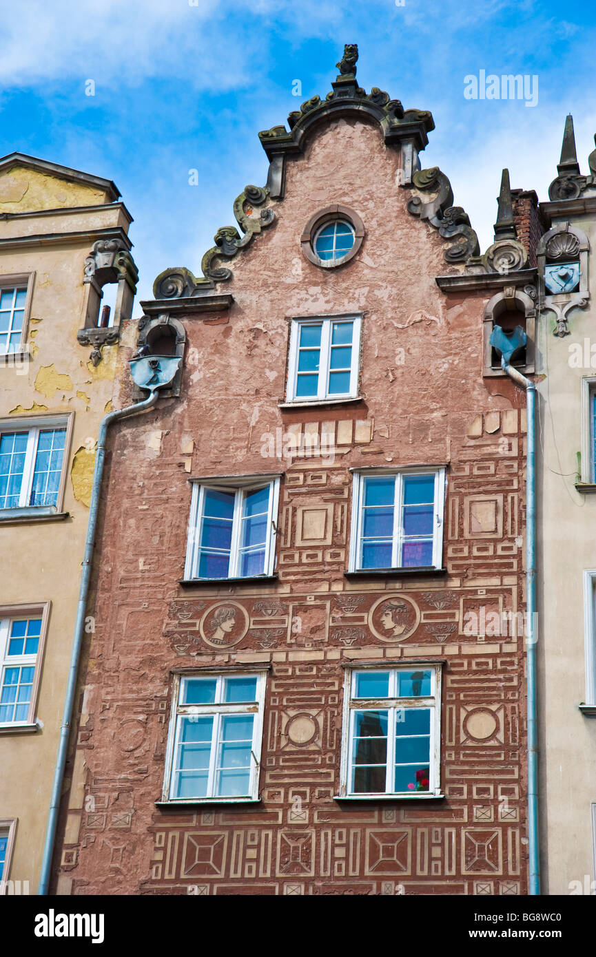 Pignons de maisons de marchands au centre historique de la vieille ville de Gdansk, Pologne | Giebel von historischen Häusern Danzig Banque D'Images