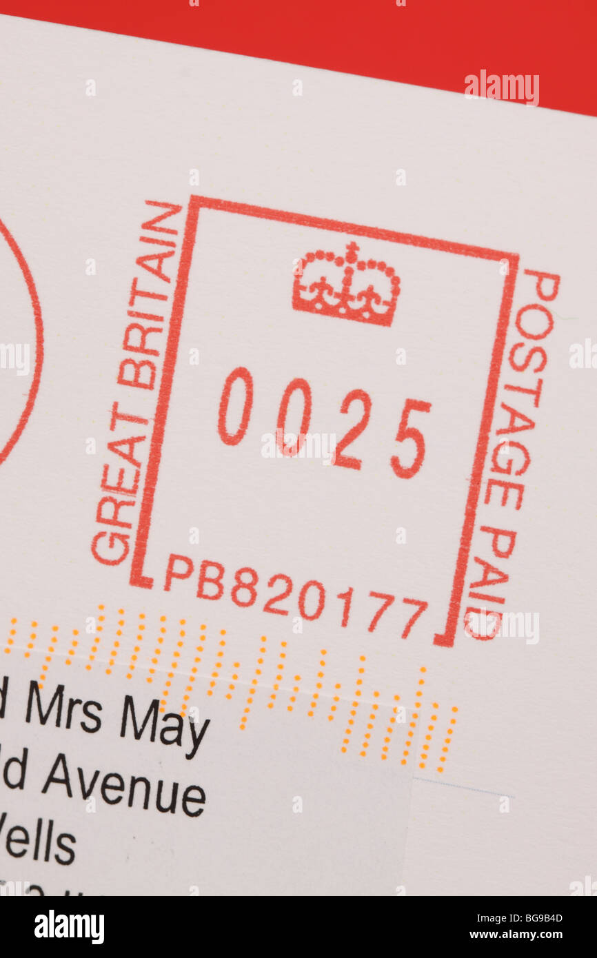 Affranchissement postal Royal Mail frank stamp Banque D'Images