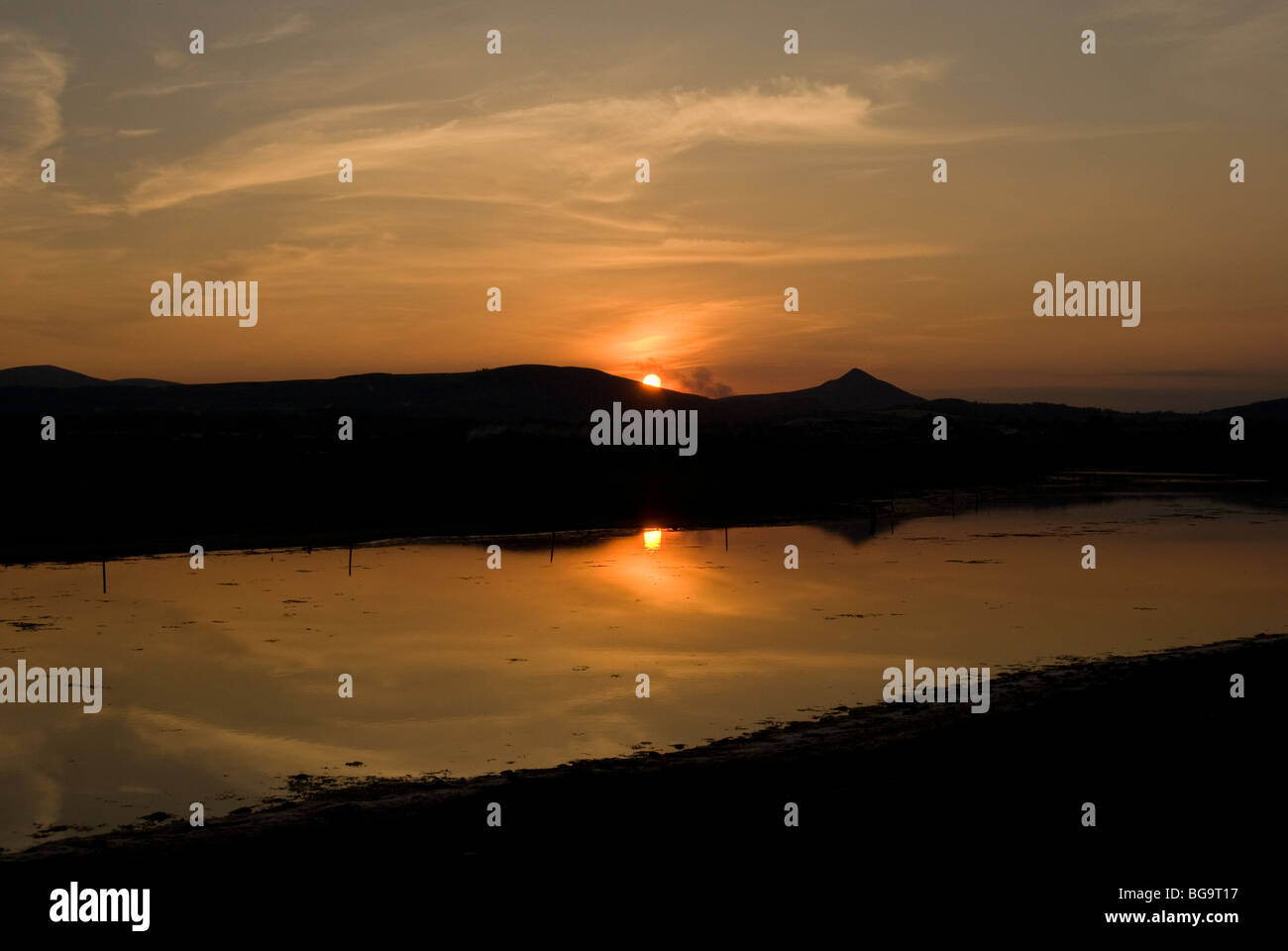 Le coucher du soleil, Kilcoole, comté de Wicklow, Irlande Banque D'Images
