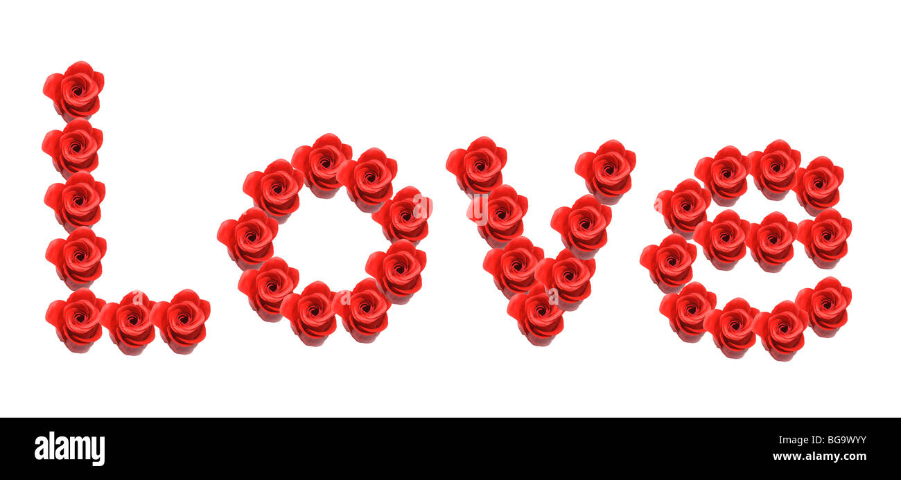 Amour mot formé par Roses Banque D'Images