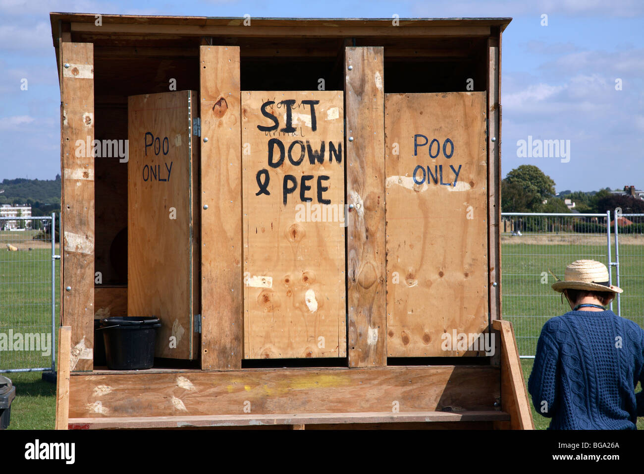 Des toilettes au camp le climat à Londres en août 2009. Banque D'Images