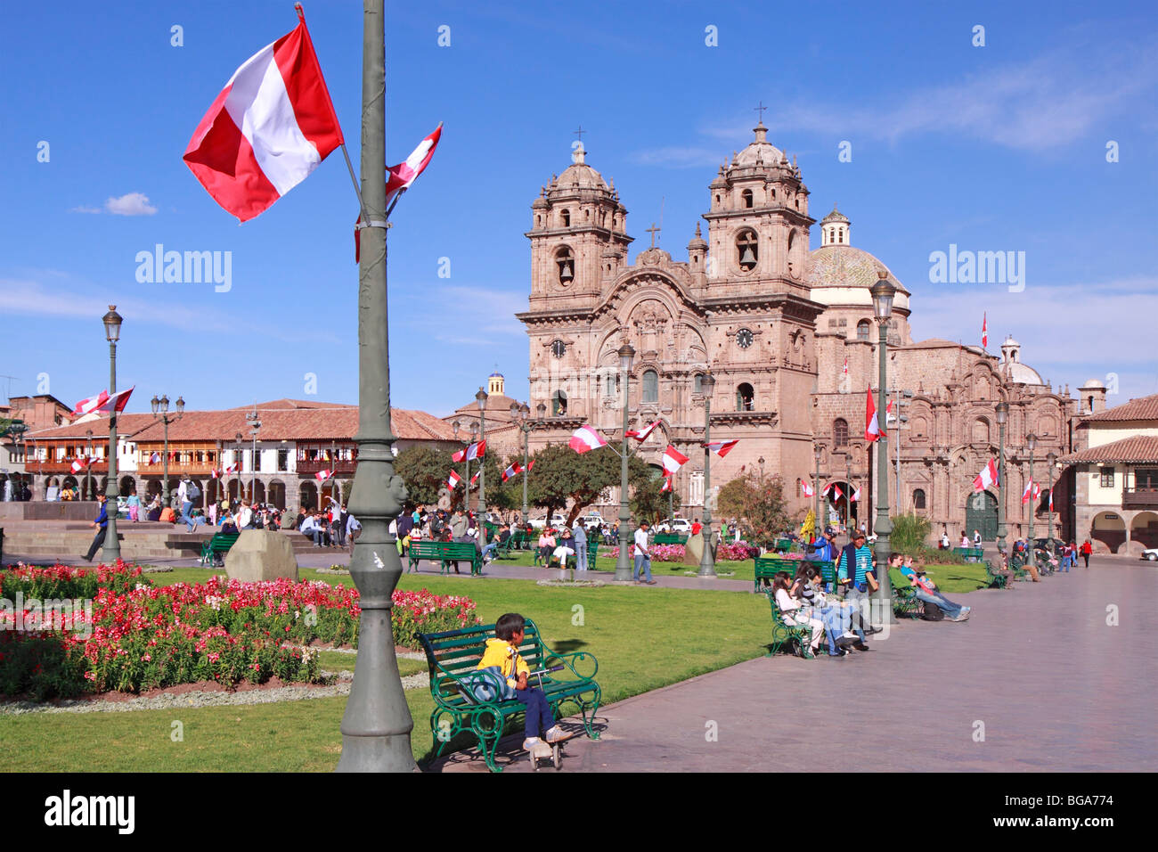 L'église de La Compania, Plaza Mayor, Cuzco, Andes, Pérou, Amérique du Sud Banque D'Images